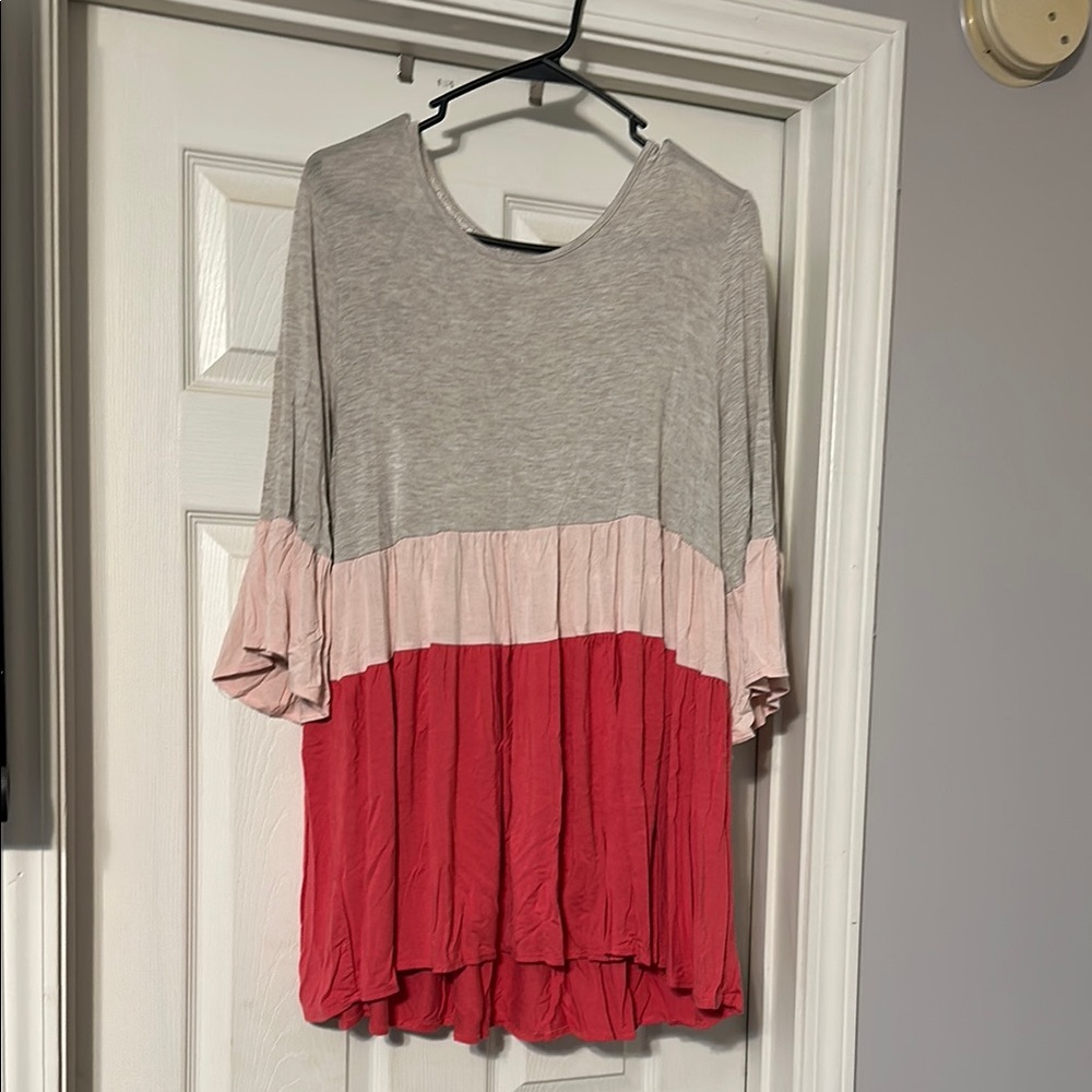 Gray and Pink Colorblock Top